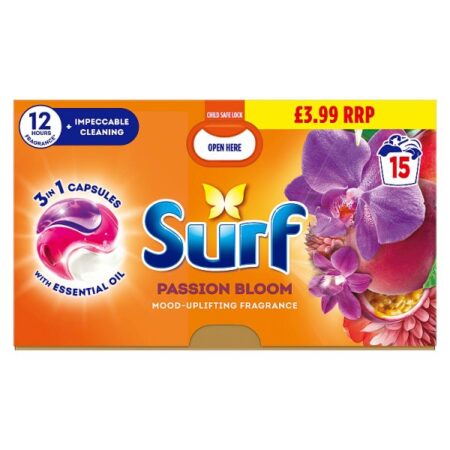 Surf 3 in 1 Passion Bloom Laundry Washing Detergent Capsules 15 washes