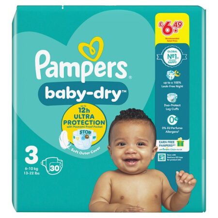 Pampers Baby-Dry Size 3, 30 Nappies