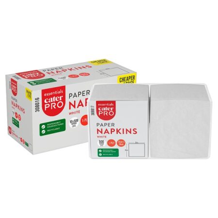 CaterPro Essentials 500 Paper Napkins 1-Ply 30cm x 28cm White